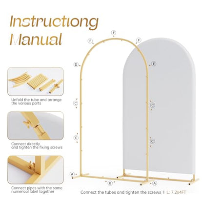 Toolterritary Set of 3 Metal Arch Backdrop Stand with Cover Set, (7.2FT, 6.6FT, 6FT Wedding Arch and Cover Set), Backdrop Arch for Party, Baby Shower, Birthday, and Graduation Ceremony - color: White, size: 7.2ft+6.6ft+6ft