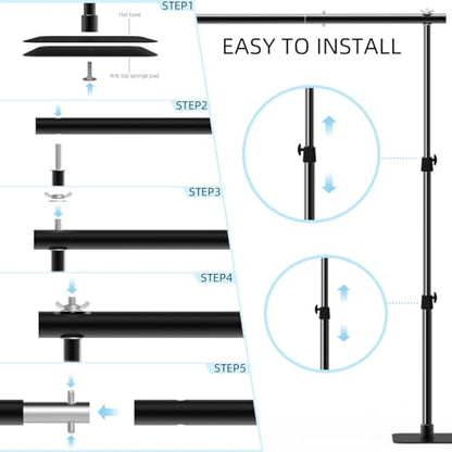 Photo Backdrop Stand Kit, 6.5ft x 10ft Adjustable Photography Background Stands with Metal Flat Base for Birthday Parties, Baby Shower, Wedding, Video Studio - color: Black, size: 6.5x10ft