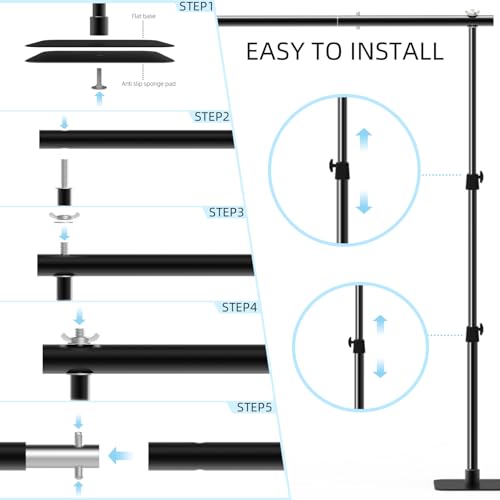 Photo Backdrop Stand Kit, 6.5ft x 10ft Adjustable Photography Background Stands with Metal Flat Base for Birthday Parties, Baby Shower, Wedding, Video Studio - color: Black, size: 6.5x10ft