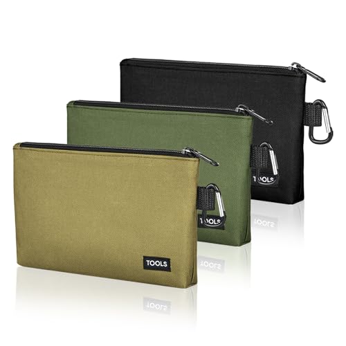 3 Pack Premium Tool Pouches Zipper Bag, Small Tools Bags with Carabiner, Heavy Duty Flat Bottom Utility Multipurpose Storage Organizer Bag for Tool, Stationary, Pencil - color: Multicolored, size: 8"