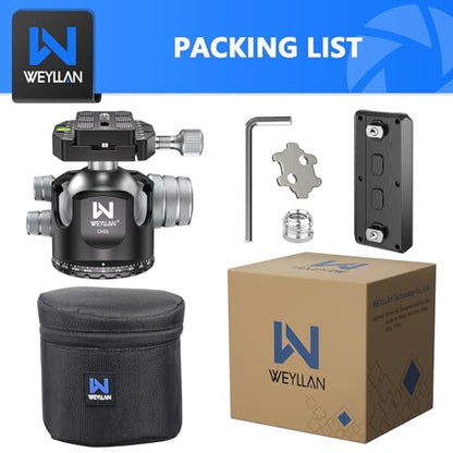 Low Profile Ball Head 55mm Tripod Ball Head Panoramic Tripod Head, CNC All Metal Tripod Camera Head for Tripods, WEYLLAN CH55 with Mlok Rail Arca Swiss Quick Release Plate, Max Load 88lbs/40kg - size: 55mm