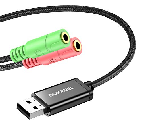 Long USB Audio Adapter, DuKabel USB to 3.5mm Jack TRS AUX Adapter for Built-in Chip USB Sound Card for Headset with Separate Plug TRS 3 Pole Microphones [Metal Housing & Durable Braided / 47inch] - size: 47 inch / 120 cm