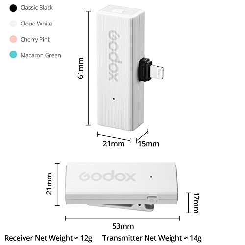 GODOX MoveLink Mini Microphone, White Kit2, Wireless Lavalier Microphone, for Photography, Vlog, Filmmaking, Speech, with 2 Transmitter 1 Receiver (White Kit2 (Lightning)) - color: White Kit2 (Lightning)