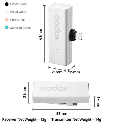 GODOX MoveLink Mini Microphone, White Kit2, Wireless Lavalier Microphone, for Photography, Vlog, Filmmaking, Speech, with 2 Transmitter 1 Receiver (White Kit2 (Lightning)) - color: White Kit2 (Lightning)