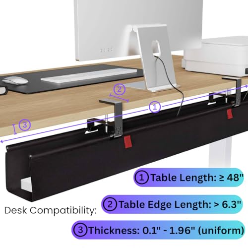 Under Desk Cable Management Tray, 48" Extra Large No Drill Cord Organizer with Easy to Clean Oxford Fabric, Clamp On Power Stripe Holder for Office, Home Office & Gaming Space - size: Extra Large (48 inch)