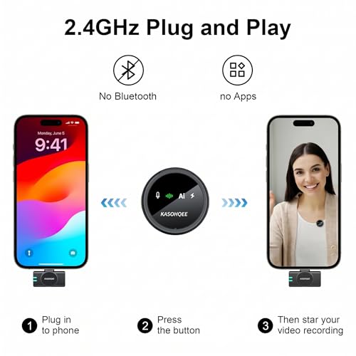 Wireless Lavalier Microphone for iPhone 17/16/15/14, iPad & Android, Magnetic Clip-on Mini Mic with Charging Case,30H Playtime Plug-Play Lapel Lavalier Mic for Vlog TikTok, AI Noise Reduction - color: 2 TX+USB-C Rx+Lightning Adapter+Charing Case