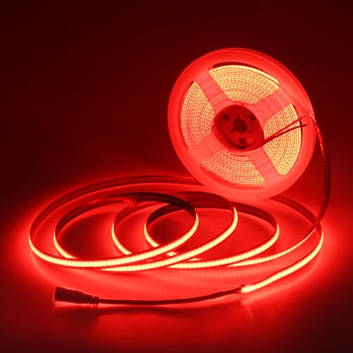 Aclorol Led COB Light Strip 16.4ft Red Flexible COB Strip Lights 12V for Bedroom Tape Lighting 1600Leds/5M for TV Cabinet Closet Other DIY Lighting(Power Supply&LED Dimmer Not Included) - color: Red, size: 16.4FT(No Power Supply)