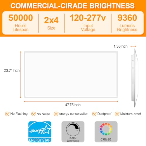 4 Pack 2X4 LED Flat Panel Light Drop Ceiling Office Fixture 5 CCT 3000K-6500K Adjustable & 5 Wattage 30W-40W-50W-60W-72W Selectable, 0-10V Dimmable,LED Troffer Flat Panel Light - size: 2x4 4PACKS