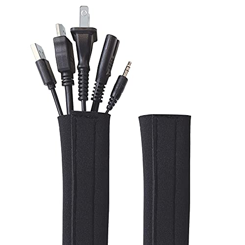 Hook and Loop Cable Sleeve by Wrap-It Storage - 48" x 4.5" (2-Pack) Black - Cut to Size Cord Organizer and Cable Protector for Desk, TV Cord Management to Hide and Cover Wire and Extension Cords - size: 48 in (2-Pack)