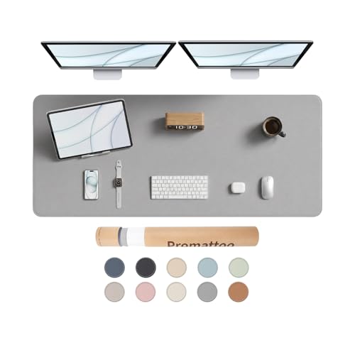 Large Desk Pad Non-Slip Desk Mat Protector for Keyboard Mouse Waterproof Vegan Leather Surface Faux Leather Laptop Mat Smooth Mouse Pad Premium Gift Tube Mist Gray 55" x 23" - color: Mist Gray, size: 55" x 23"