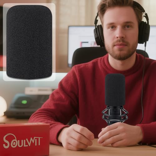 SOULWIT Pop Filter for HyperX QuadCast/QuadCast S/QuadCast 2S Microphone Sets, WindScreen Protective Microphone Foam Cover with High-Density Foam - Black