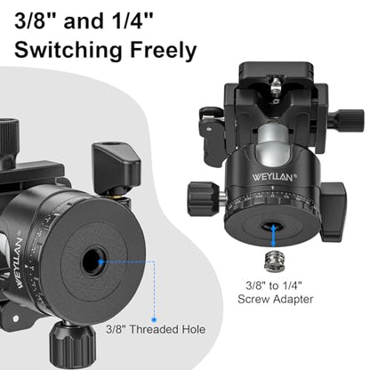 WEYLLAN EH36L Lever Ball Head with Stainless Steel Lock Pin, 36mm Low Profile Heavy Duty Tripod Ball Head Mount with Arca Swiss Quick Release Plate for Tripod Monopod DSLR Camera Camcorder Telescope - size: 36mm Ball