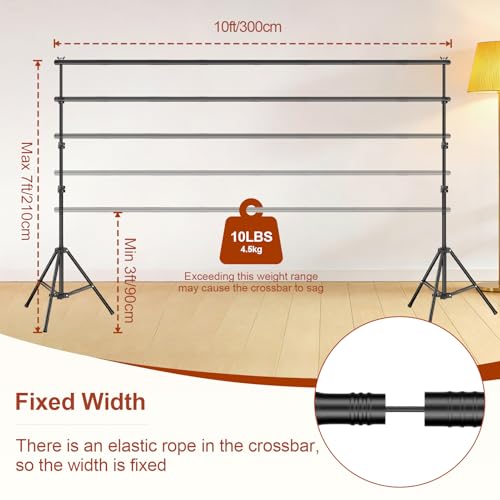 Backdrop Stand 10x7ft(WxH), Photo Studio Adjustable Background Stand Support System Kit with 8 Crossbars, 8 Clamps and Carrying Bag for Parties, Wedding, Photography, Decoration - size: 7x10ft