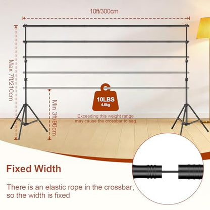 Backdrop Stand 10x7ft(WxH), Photo Studio Adjustable Background Stand Support System Kit with 8 Crossbars, 8 Clamps and Carrying Bag for Parties, Wedding, Photography, Decoration - size: 7x10ft