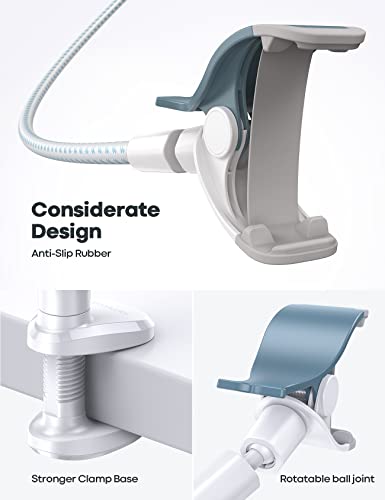 Lamicall Gooseneck Phone Holder Bed - [Nylon Braided] Flexible Arm, Overall Length 38inch, 360 Adjustable Clamp Clip, Overhead Cell Phone Mount Stand for Bed, Desk, White & Blue - color: White