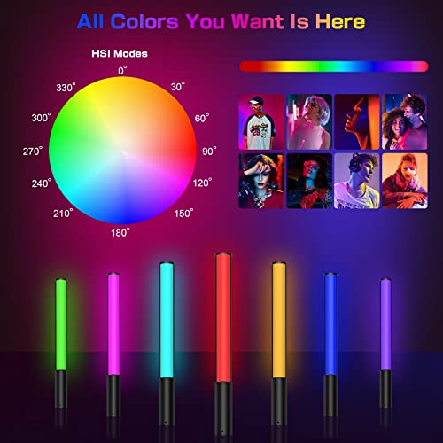 RGB Video Light Wand, Handheld Multi Color LED Tube Light Stick with Remote Control, Dimmable 2500K-6500K CRI97+ Full-Color LED Light with 2500mAh Rechargeable Battery, 12 Light Scenes