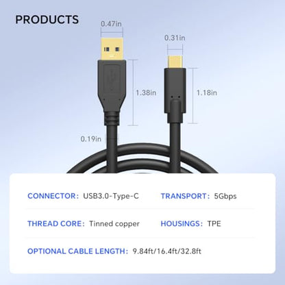 USB-A to USB-C High-Speed Data Transfer Cable with Dual Magnetic Rings – Camera Connection Cable with Signal Boosting, Compatible with Hard Drives, Canon, Sony, Fujifilm, Nikon DSLR Cameras(16ft) - color: Black, size: 16ft