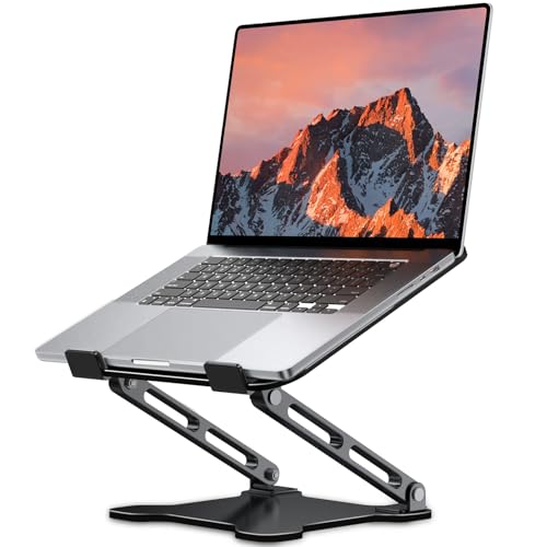 LOXP Adjustable Laptop Stand for Desk, Metal Foldable Laptop Riser Holder, Portable Ventilated Cooling Desk Book Shelf, Ergonomic Computer Notebook Stand Compatible with 10-15.6" Laptops - color: Classic Black