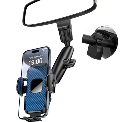 Rear View Mirror Phone Holder, 360° Rotating Car Phone Holder Mount Compatible with All 4-7 Inch iPhone and Android Cell Phones (Blue) - style: Blue