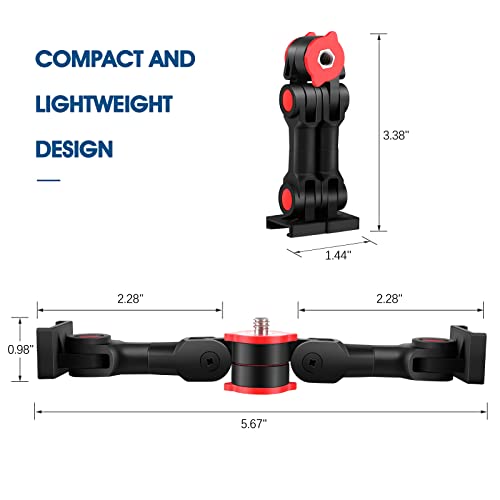 ChromLives Cold Shoe Mount Adapter with Phone Clip,Rotatable Dual Cold Shoe Extension Bracket Hot Shoe Mount Adapter for Led Light/Microphone - color: Red