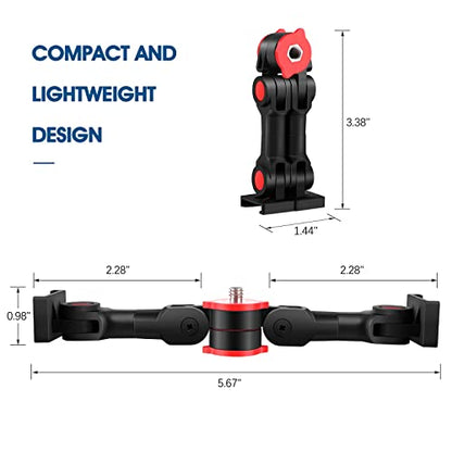 ChromLives Cold Shoe Mount Adapter with Phone Clip,Rotatable Dual Cold Shoe Extension Bracket Hot Shoe Mount Adapter for Led Light/Microphone - color: Red