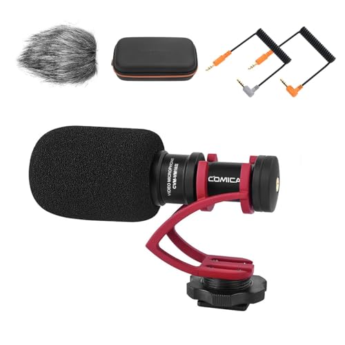comica Camera Microphone, CVM-VM10II Directional Microphone Cardioid Shotgun Video Camcorder Microphone for Canon, Nikon, Fuji, Sony, Panasonic, Olympus DSLR Cameras, Smartphones (with Wind Muff) - color: Red