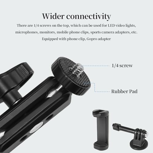 22" Magic Arm with Super Clamp Overhead Camera Mount for Camera, 1/4” Threads Adjustable Desktop Stand Holder Compatible with Phone Microphone Webcam Action Camera Video Light