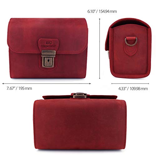 MegaGear Pebble Genuine Leather Camera Messenger Bag for Mirrorless, Instant and DSLR Cameras - color: Maroon