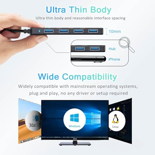 USB 3.0 Hub, VIENON USB Hub with 4 USB 3.0 Female Ports, USB Splitter USB Extender for PC, Laptop, Xbox, PS4/5, Flash Drive, HDD, Console, Printer, Camera,Keyborad, Mouse-2ft - size: 2FT, style: USB Hub