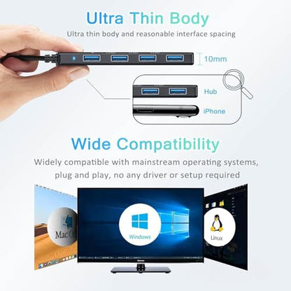 VIENON USB C Hub with 4 USB 3.0 Femal Ports, USB Extender for C Port Laptop, iMac Pro, MacBook, iPad Pro, Dell, Acer, HP, ASUS, Printer, Camera,Keyborad, Mouse etc-3ft - size: 3.3FT, style: USB-C Hub