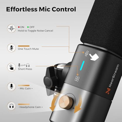 NearStream AM25X Gen3 USB/XLR Podcast Microphone for PC/Audio Mixer | Condenser Mic with Desk Stand for for Stream/Podcast, USB-C Noise Canceling, Volume, Headphone Jack, Mute; XLR for Mixer