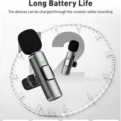 Wireless Mini Microphone, 2 Pack Wireless Lavalier Lapel Mic for Phones and Tablets, 2 in 1 Noise Reduction Lapel Mic for Video Recording Interview Podcast, Clip-on Mini Mic for Content Creators