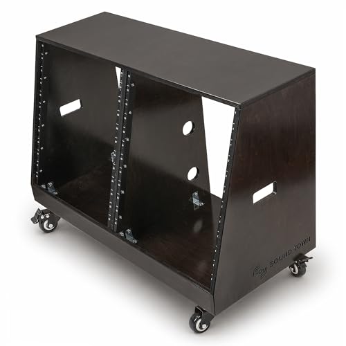Sound Town DIY 2 x 12U Slanted Double-Bay Studio Rack with Casters for Home Studio and Recording Room, Baltic Birch Plywood, Black Espresso (SDRK-D12TD) - size: 2 X 12u, Black Espresso