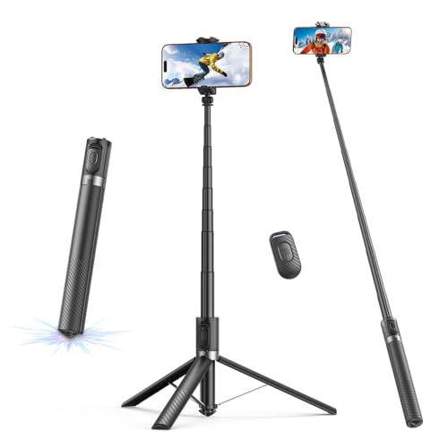 65" Automatic Phone Tripod,Auto-Open and Close Selfie Stick Tripod with Remote, Extendable Cell Phone Stand for iPhone & Android,Lightweight Selfie Stick for Creators,Vloggers,Travel,YouTube