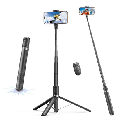 65" Automatic Phone Tripod,Auto-Open and Close Selfie Stick Tripod with Remote, Extendable Cell Phone Stand for iPhone & Android,Lightweight Selfie Stick for Creators,Vloggers,Travel,YouTube