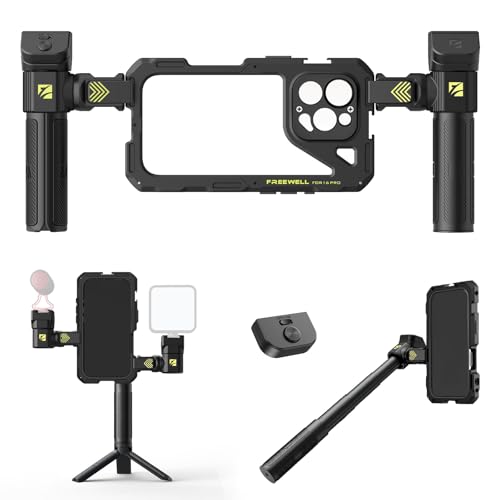 Freewell Genius Rig Cage for iPhone 16 Pro - Magnetic Filter Slot & 17mm Lens Mount, Tool-Free Setup, Multifunctional Tripod/Monopod Handle, Bluetooth Remote - style: 16 Pro