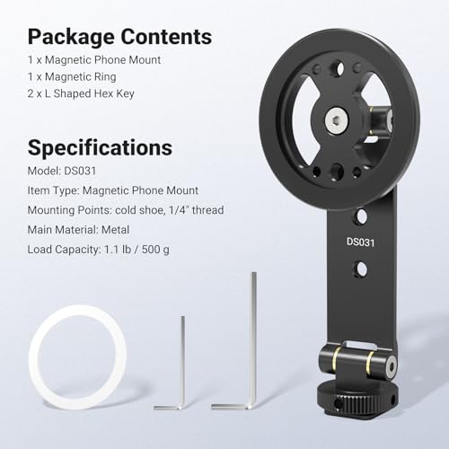 NEEWER Magnetic Phone Tripod Mount Compatible with MagSafe iPhone Samsung, Metal Adjustable Rotatable Cellphone Holder Adapter w/Cold Shoe for Tripod Mounting Camera Monitoring Video Recording, DS031