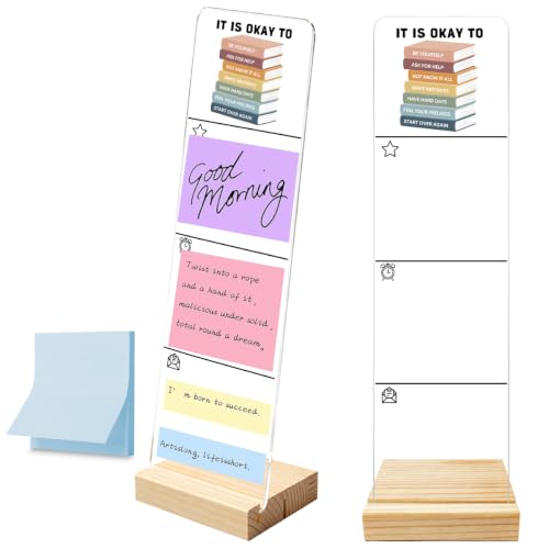 Monitor Memo Board with Removable Wooden Base Acrylic Portable Sticky Note Holder, It is Okay to Acrylic Message Board Sign, Office Desk Desk Set Sticky Notes 100 Sheets - color: Okay to