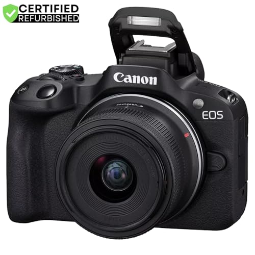 Canon EOS R50 Mirrorless Camera (Black) with RF-S 18-45mm F4.5-6.3 is STM Lens 5811C012 (Renewed) Bundle with Deco Gear Photography Bag + Microphone + Tripod + Photography Ebook & Accessories Kit
