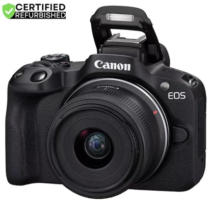 Canon EOS R50 Mirrorless Camera (Black) with RF-S 18-45mm F4.5-6.3 is STM Lens 5811C012 (Renewed) Bundle with Deco Gear Photography Bag + Microphone + Tripod + Photography Ebook & Accessories Kit