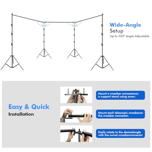 SLOW DOLPHIN Photo Video Studio 30ft (Wide) x 10ft (Tall), Degree Crossbar Rotatable, Angle Adjustable Triple Crossbar Extender Mount, Photography Background Support System, Sand Bags,Clamps,Carry Bag
