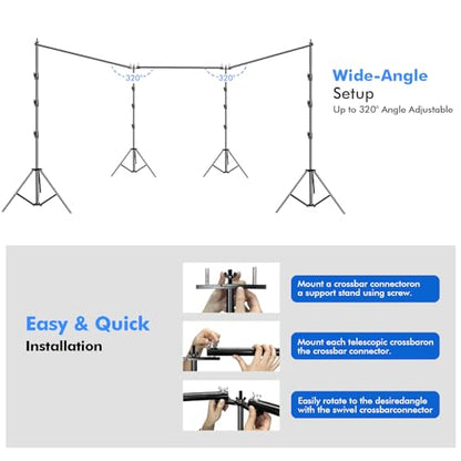SLOW DOLPHIN Photo Video Studio 30ft (Wide) x 10ft (Tall), Degree Crossbar Rotatable, Angle Adjustable Triple Crossbar Extender Mount, Photography Background Support System, Sand Bags,Clamps,Carry Bag