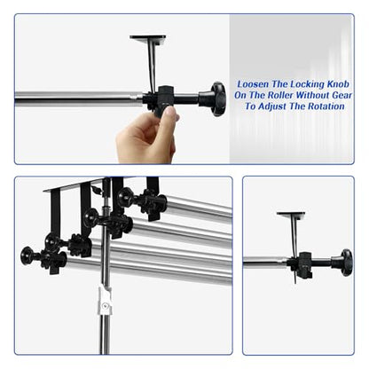 MagicLine Photography Backdrop 4 Roller Support System, 118 inch Stainless Steel Crossbars Manual Backdrop Stand,Wall/Ceiling/Light Stand Mount Background Holder for Home & Studio(Stability)