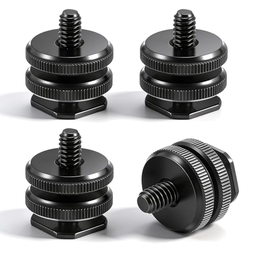 4 Pack Camera Hot Shoe Mount to 1/4"-20 Thread Tripod Screw Adapter Flash Cold Shoe Mount Bracket for DSLR Camera Cage Rig LED Monitor Microphone Etc