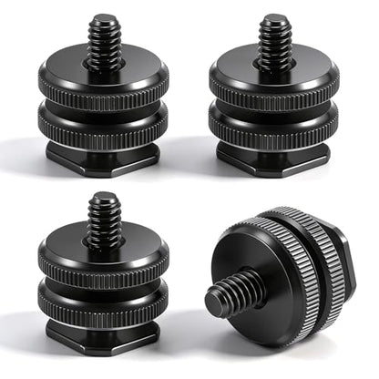 4 Pack Camera Hot Shoe Mount to 1/4"-20 Thread Tripod Screw Adapter Flash Cold Shoe Mount Bracket for DSLR Camera Cage Rig LED Monitor Microphone Etc