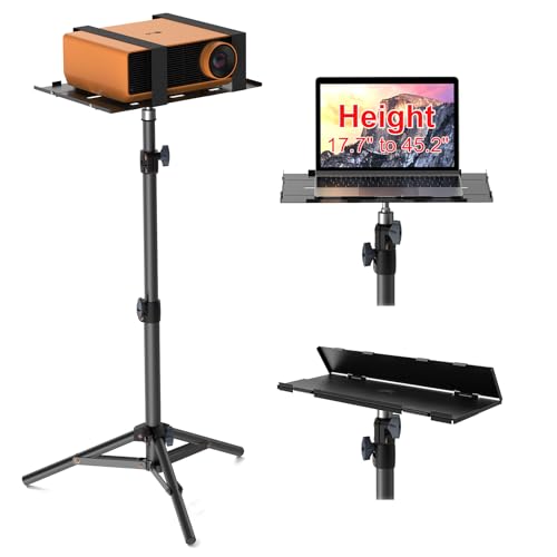 Projector Stand Tripod, Laptop Tripod Stand, Foldable Portable Projector Floor Mount, Height Adjustable from 17.7" to 45.2", with Folding Plate, Capacity 22lb, for Outdoor Movies, Home, Office