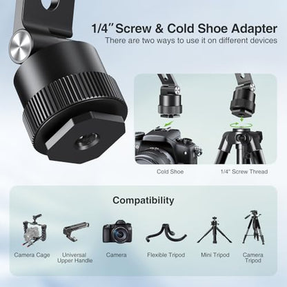 elitehood Magnetic Magsafe Tripod Phone Mount Holder, Foldable Phone Holder for Tripod Attachment with 1/4” Screw & Cold Shoe, All Aluminum iPhone Mount Adapter for Recording Shooting Vlogging - style: Cold Shoe Base