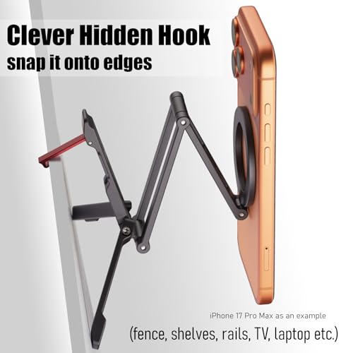 SHINEWEE Ultra-Compact Magnetic Tripod Stand: Aluminum Phone Mount for iPhone 17/16/15/14/13/12 Pro Max, Adjustable Cellphone Holder with 1/4” Screw & Travel Hook (Grey)