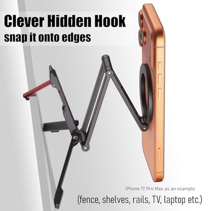 SHINEWEE Ultra-Compact Magnetic Tripod Stand: Aluminum Phone Mount for iPhone 17/16/15/14/13/12 Pro Max, Adjustable Cellphone Holder with 1/4” Screw & Travel Hook (Grey)
