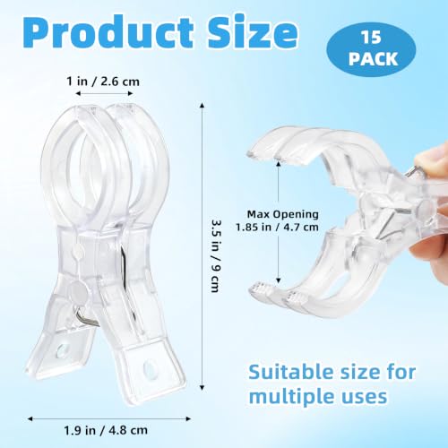 15 Pack Balloon Arch Clips, Transparent Plastic Spring Clamps for Backdrop, 3.5 Inch Clear Heavy Duty Clip for Balloon Arch Supplies Birthday Wedding Decoration Craft Photography Studio